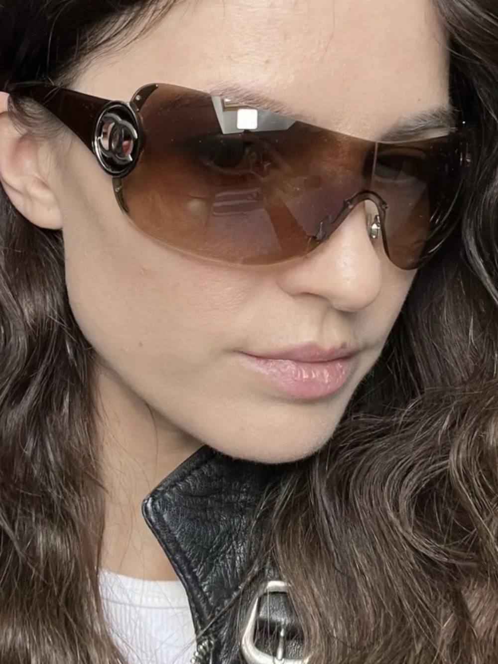 CHANEL Black Shield Sunglasses with Silver Double-C Accents Y2K 
EXTREMELY RARE - Picture 8 of 8